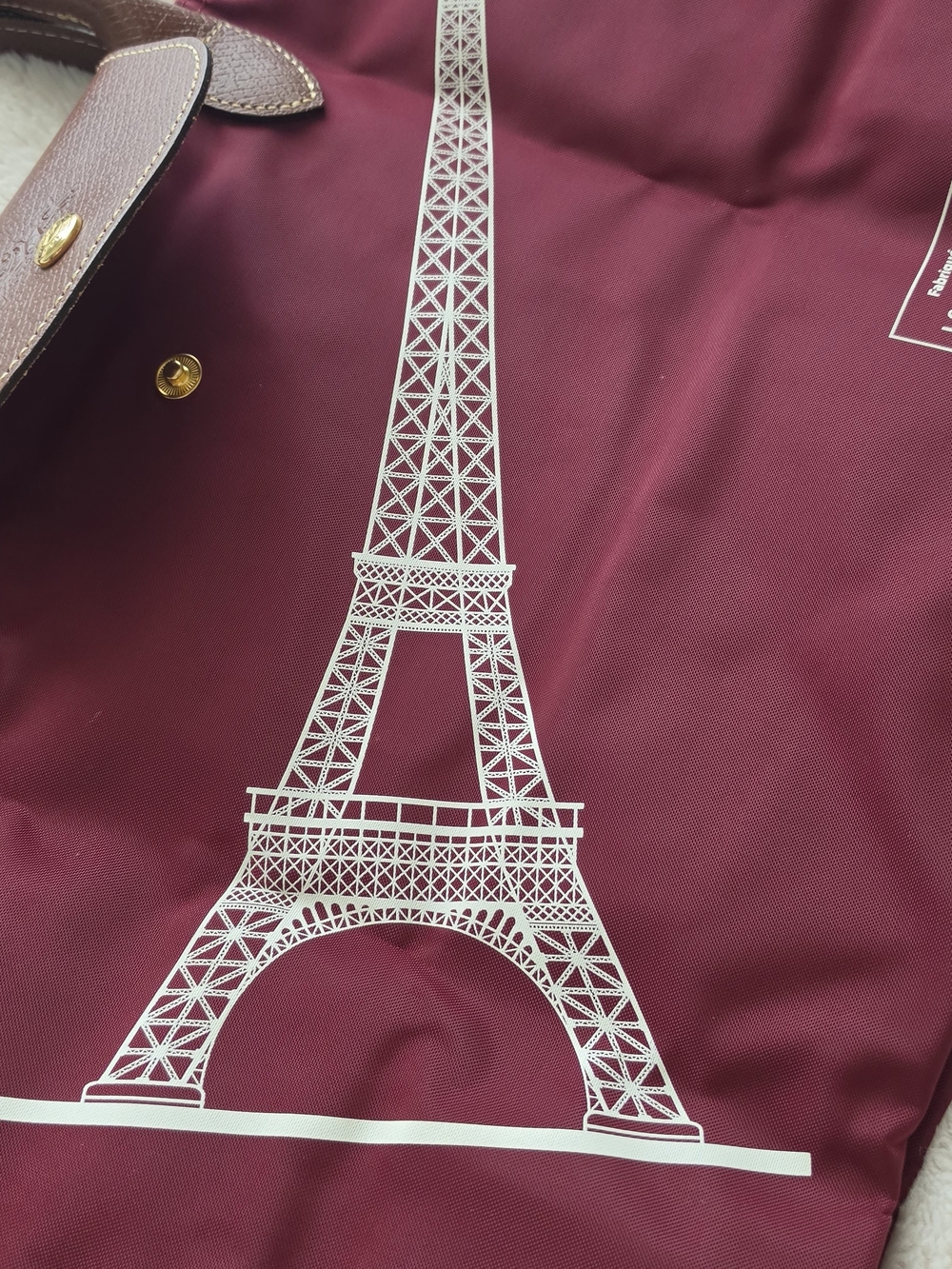 Longchamp Le Pliage Burgundy Tote Bag with Brown Leather Trim Limited Edition - Picture 10 of 10